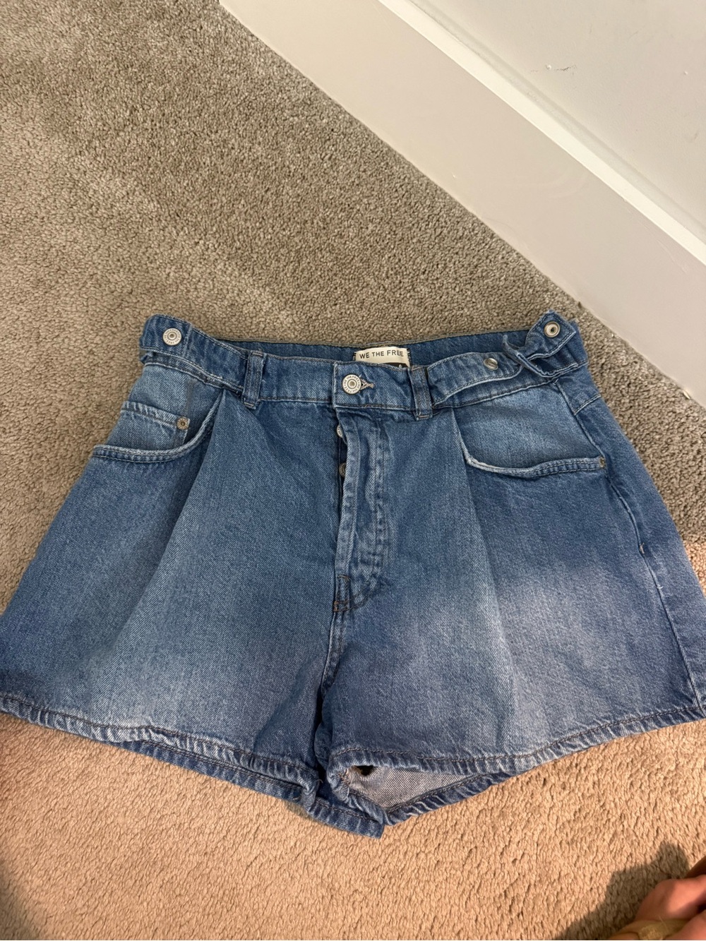 We The Free Medium Blue Denim Pleated High-Rise Shorts